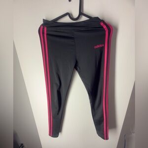 adidas Black Leggings with Hot Pink Side Stripes